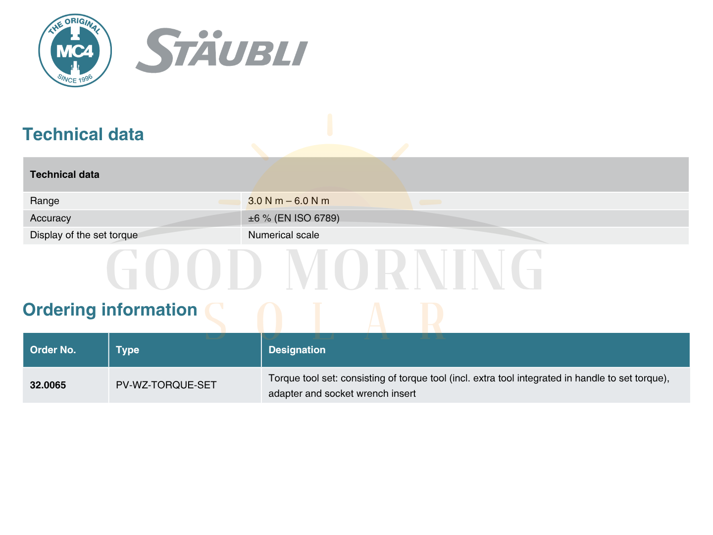 Stäubli Tool PV‑WZ‑TORQUE‑SET Torque tool set