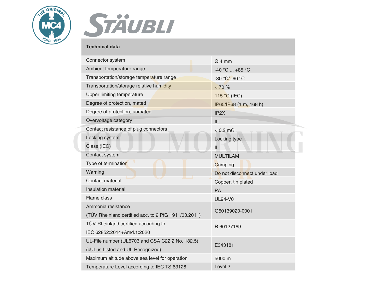 Stäubli MC4 Female PV-KBT4-EVO 2A/10II Cable size 10 sq.mm